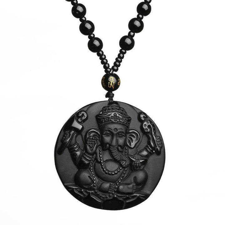 Obsidian Lord Ganesha Pendant - Necklace for Success - Buddha & Karma