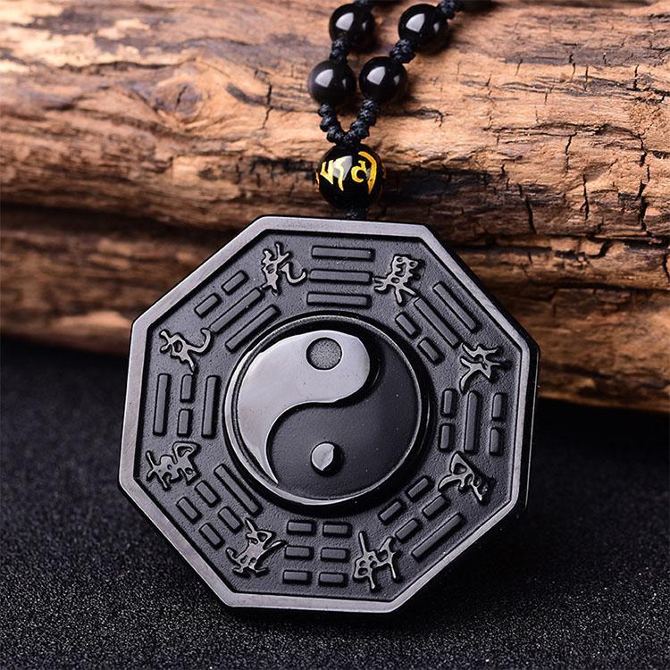 Obsidian Yin and Yang Necklace - Bagua Pendant - Buddha & Karma