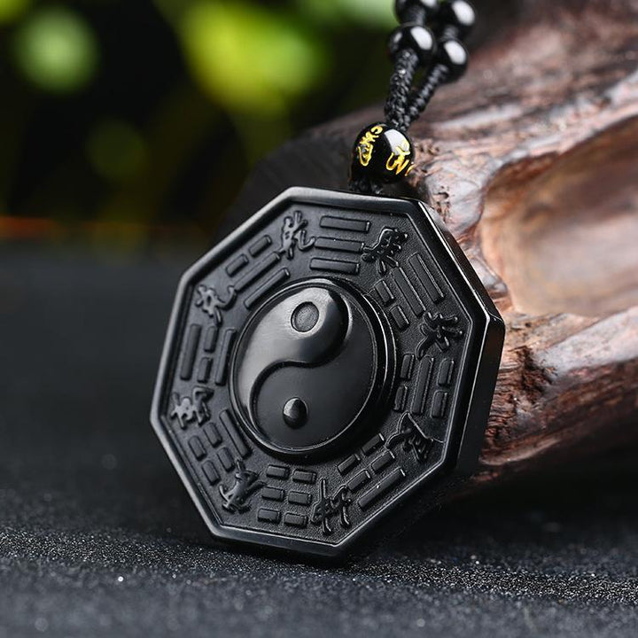 Obsidian Yin and Yang Necklace - Bagua Pendant - Buddha & Karma