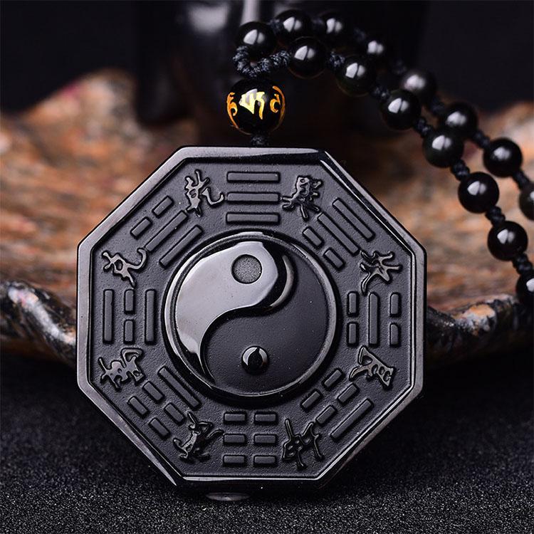 Obsidian Yin and Yang Necklace - Bagua Pendant - Buddha & Karma