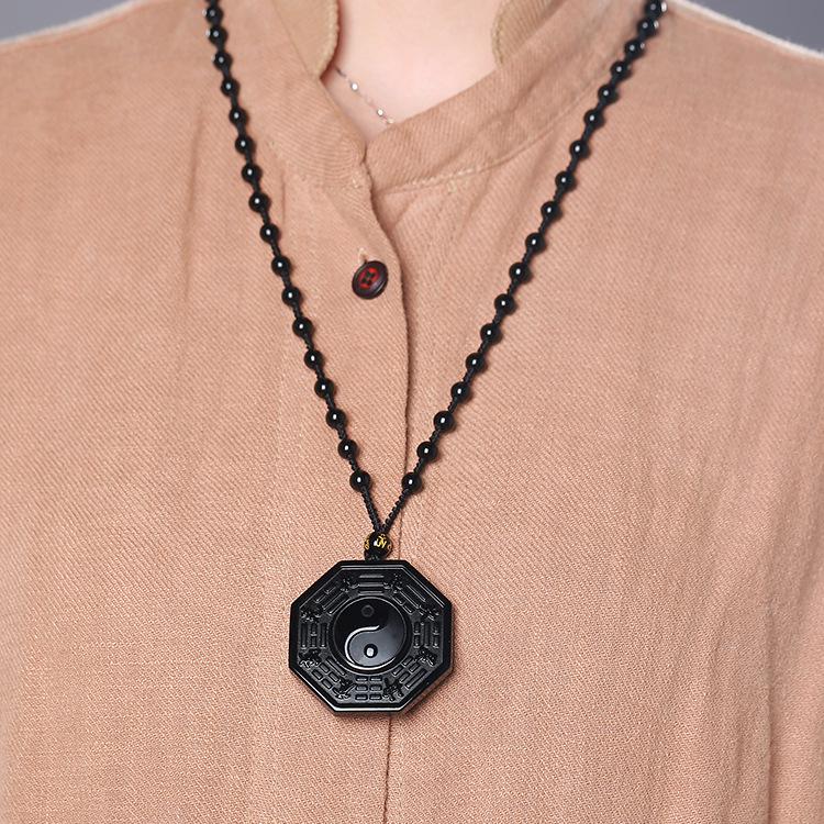 Obsidian Yin and Yang Necklace - Bagua Pendant - Buddha & Karma