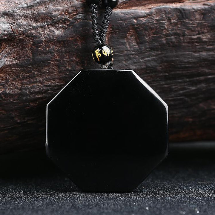 Obsidian Yin and Yang Necklace - Bagua Pendant - Buddha & Karma