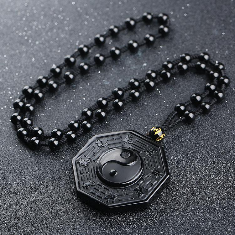 Obsidian Yin and Yang Necklace - Bagua Pendant - Buddha & Karma