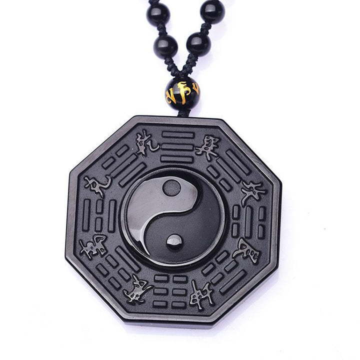 Obsidian Yin and Yang Necklace - Bagua Pendant - Buddha & Karma