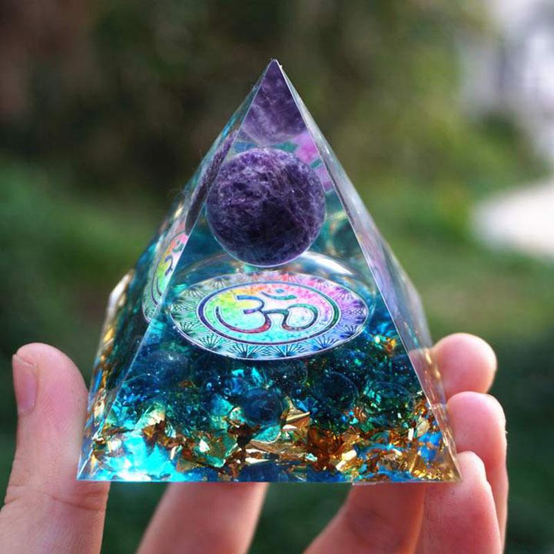 Amethyst Orgonite Pyramid - Orgone Energy Generator - Buddha & Karma