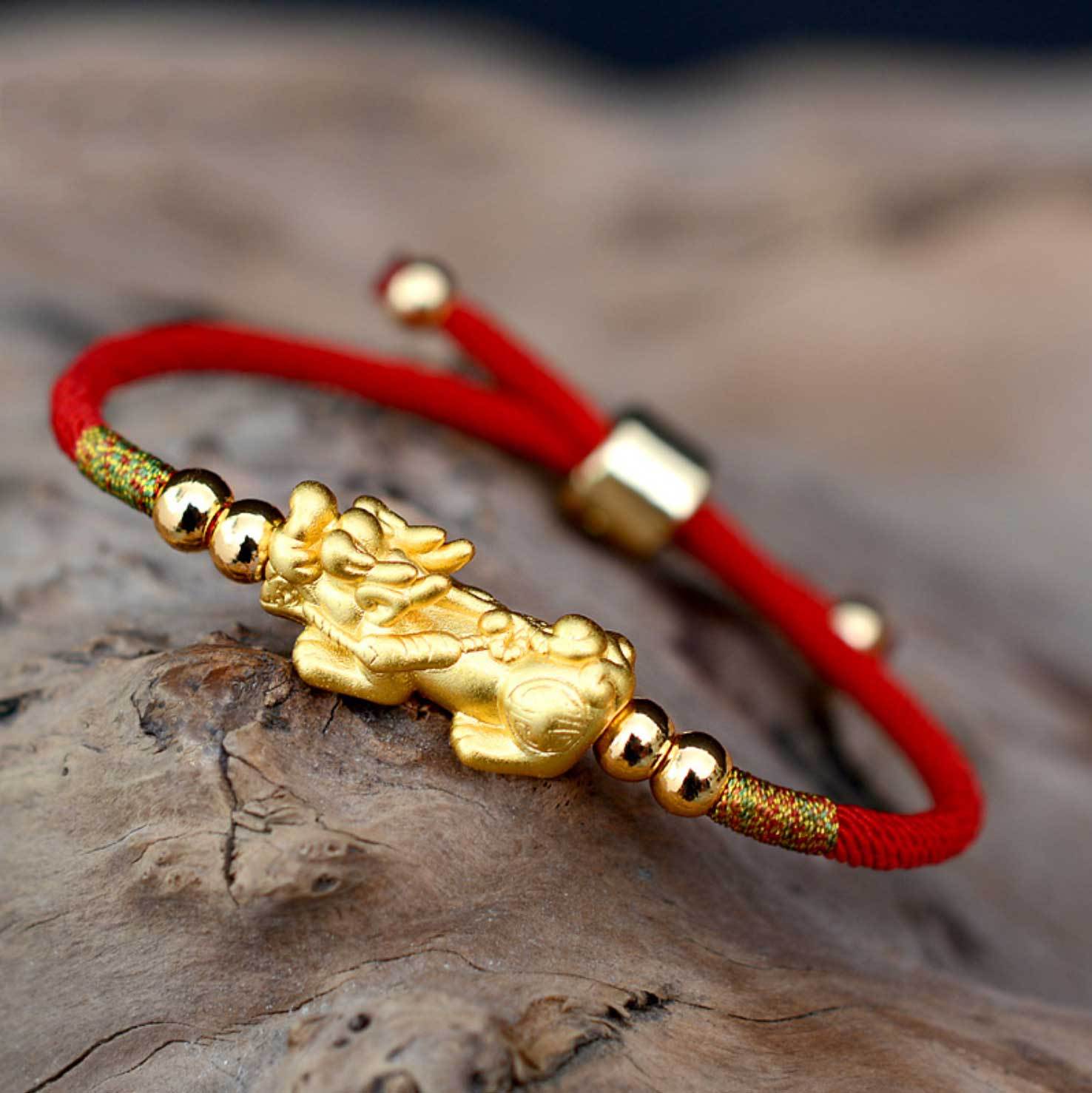 Feng Shui Piyao Wealth Bracelet - Red/Black String - Buddha & Karma