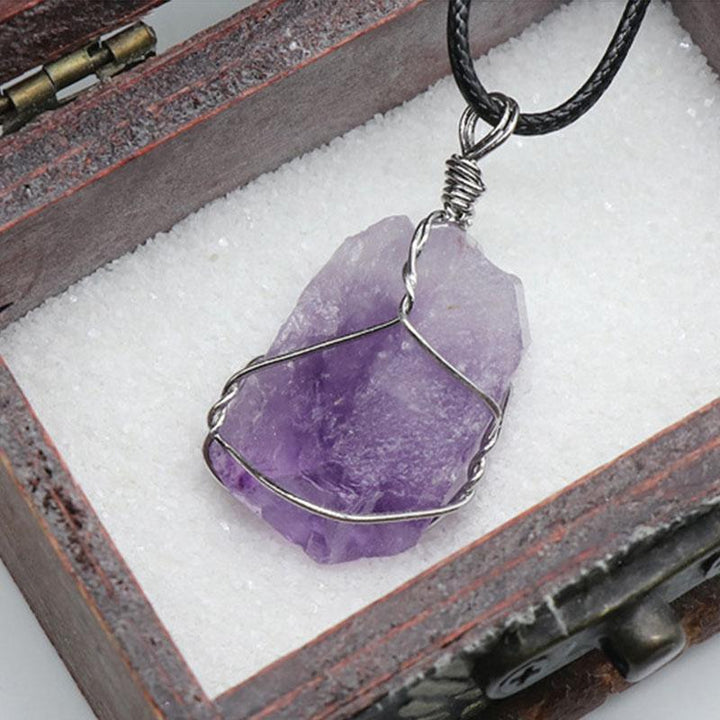 Raw Amethyst Pendant Necklace - Find Inner Peace - Buddha & Karma