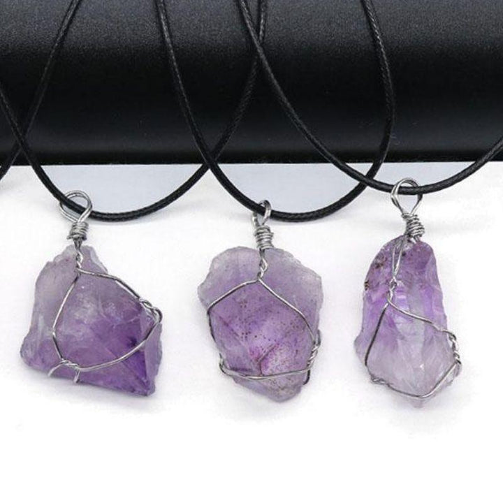 Raw Amethyst Pendant Necklace - Find Inner Peace - Buddha & Karma