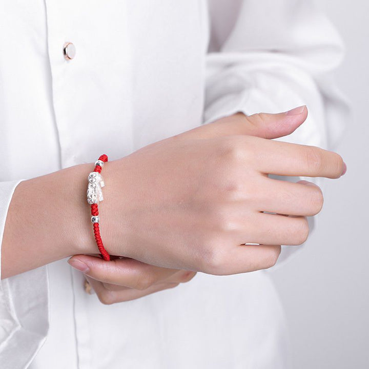 Red String Silver Pixiu Bracelet - Attract Windfall Luck - Buddha & Karma