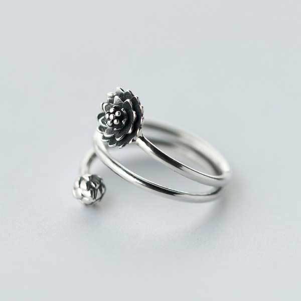 Silver Triple Wrap Lotus Ring - Beauty, Wisdom & Purity - Buddha & Karma