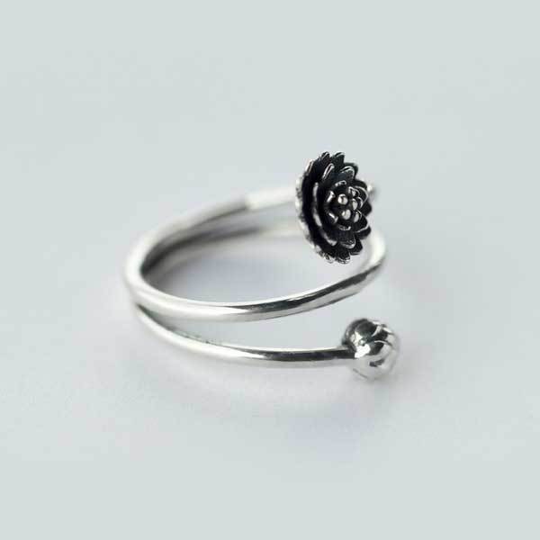 Silver Triple Wrap Lotus Ring - Beauty, Wisdom & Purity - Buddha & Karma