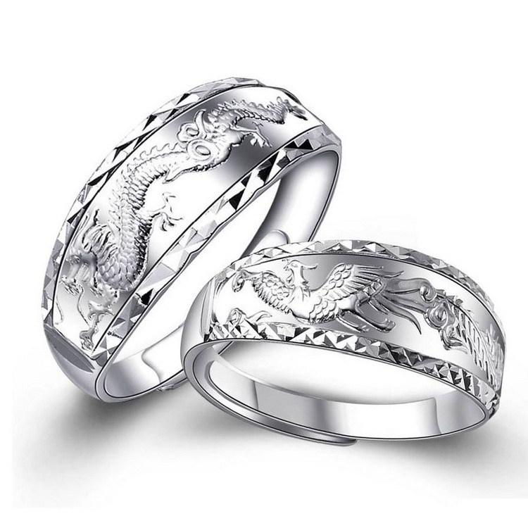 Silver Dragon and Phoenix Rings - Couple Rings - Buddha & Karma