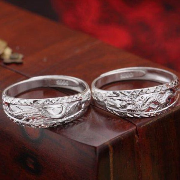 Silver Dragon and Phoenix Rings - Couple Rings - Buddha & Karma