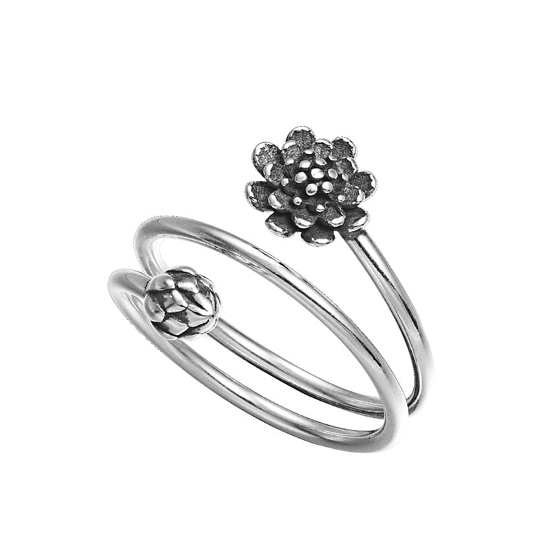 Silver Triple Wrap Lotus Ring - Beauty, Wisdom & Purity - Buddha & Karma