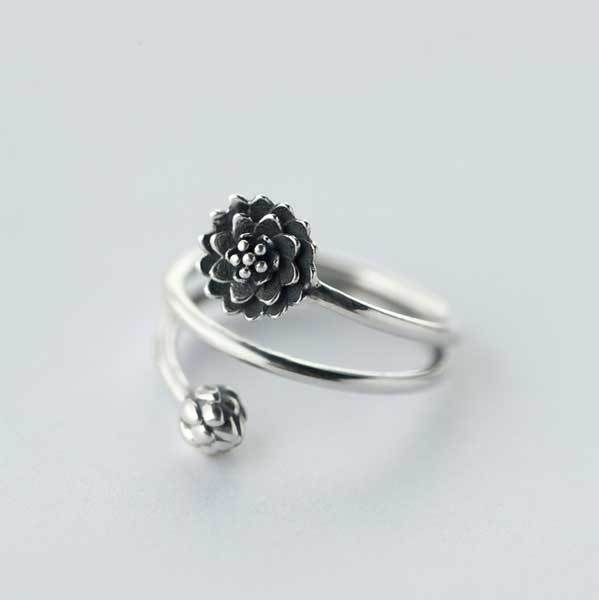 Silver Triple Wrap Lotus Ring - Beauty, Wisdom & Purity - Buddha & Karma