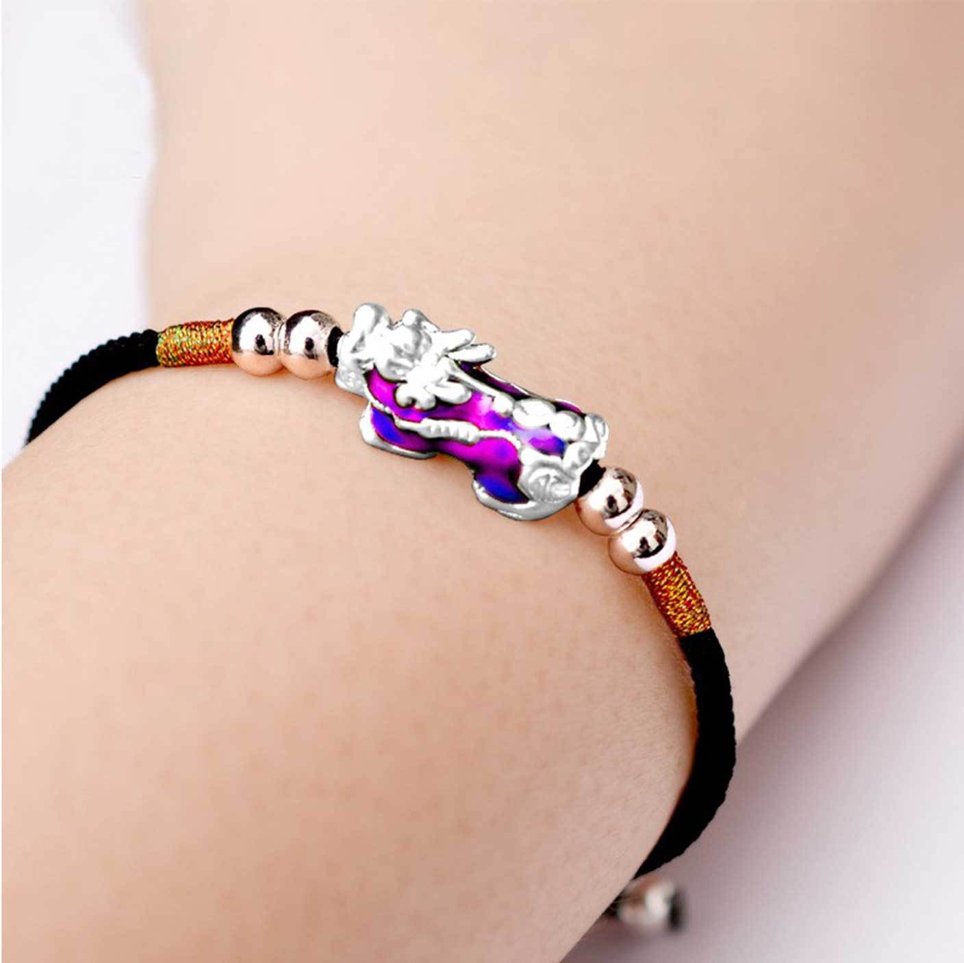 Temperature Color Changing Pixiu Bracelet - Handwoven Rope - Buddha & Karma