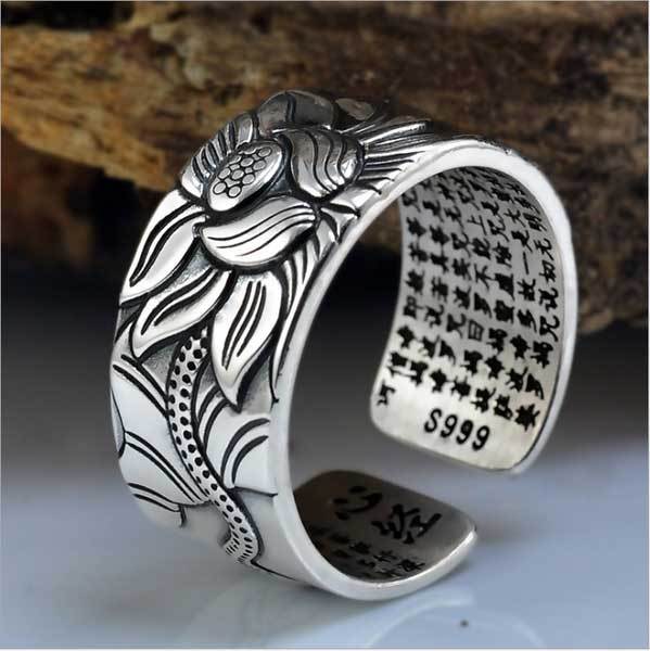 The Heart of Lotus Sutra Ring - For Purity & Wisdom - Buddha & Karma