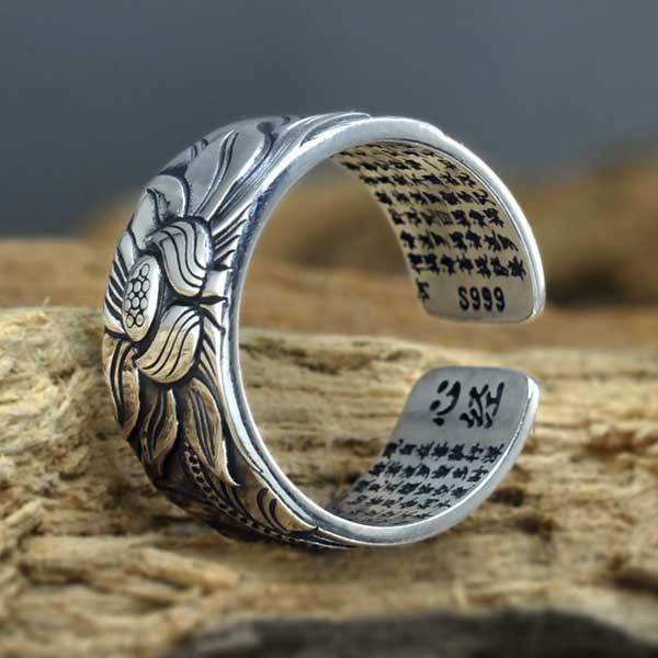 The Heart of Lotus Sutra Ring - For Purity & Wisdom - Buddha & Karma