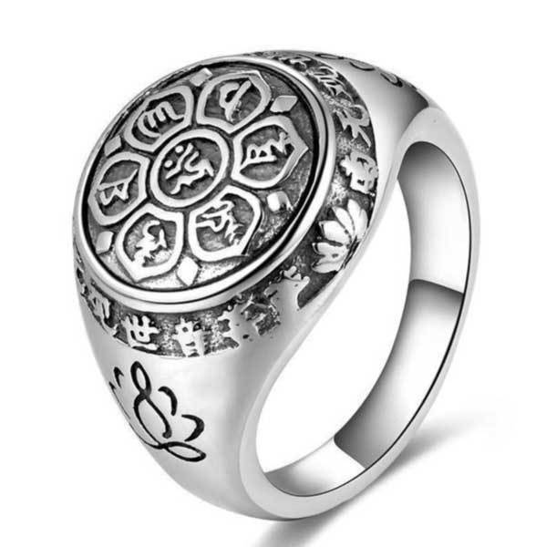 Lotus Mantra Ring – Om Mani Padme Hum - Silver, Gold - Buddha & Karma