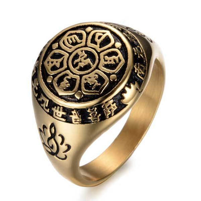 Lotus Mantra Ring – Om Mani Padme Hum - Silver, Gold - Buddha & Karma