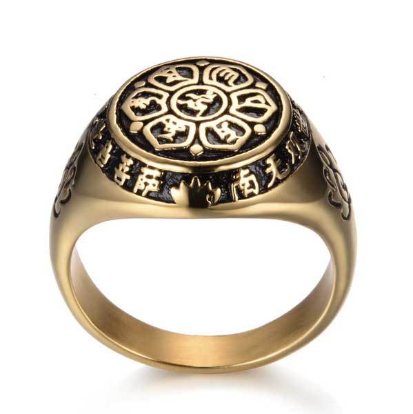 Lotus Mantra Ring – Om Mani Padme Hum - Silver, Gold - Buddha & Karma