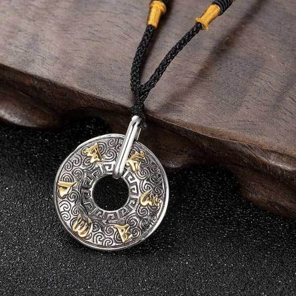 Tibetan Mani Mantra Coin Necklace - Buddha & Karma
