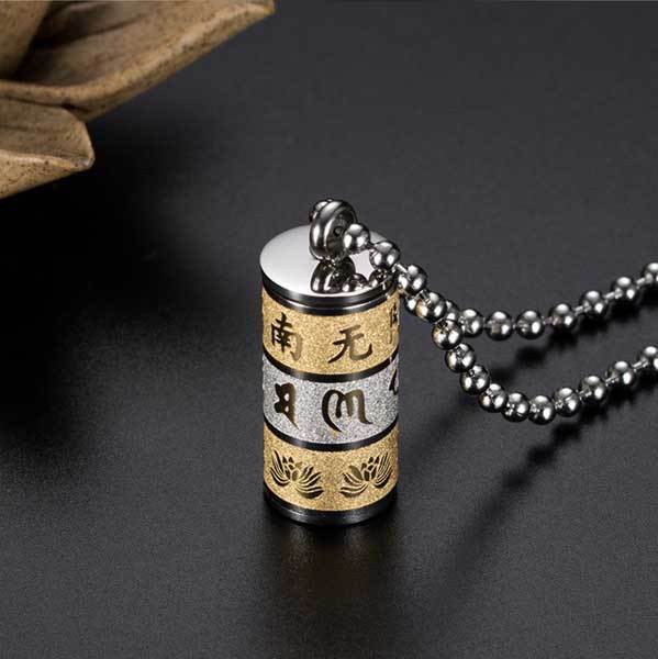 Tibetan Prayer Wheel - Spinning Buddhist Mantra Necklace - Buddha & Karma