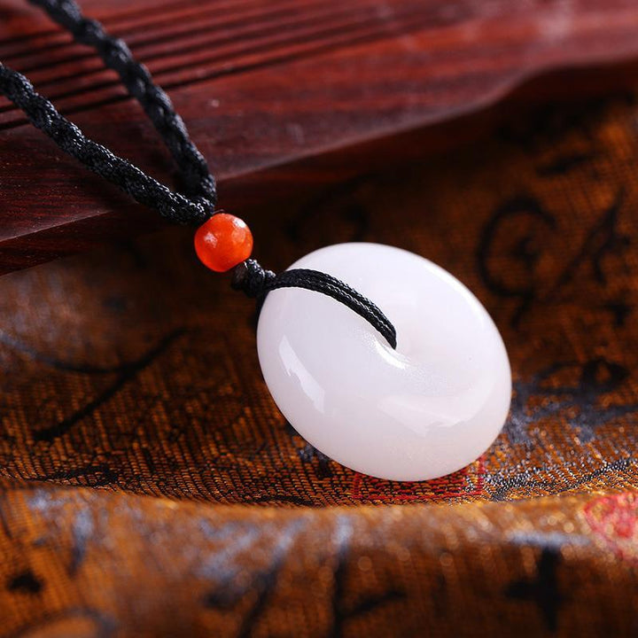 White Jade Disk Necklace - For Purity & Good Things - Buddha & Karma