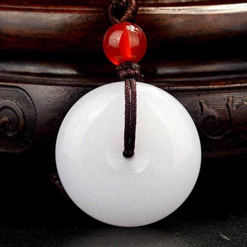 White Jade Disk Necklace - For Purity & Good Things - Buddha & Karma