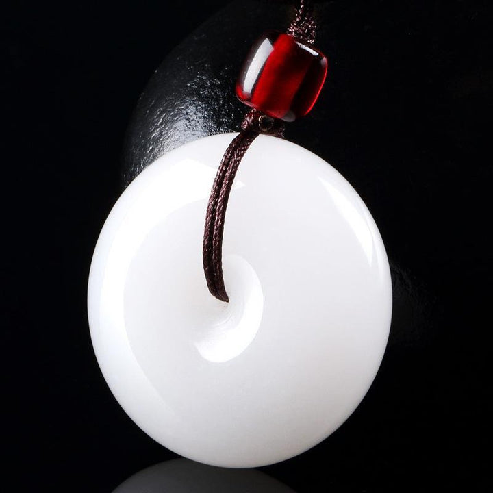 White Jade Disk Necklace - For Purity & Good Things - Buddha & Karma