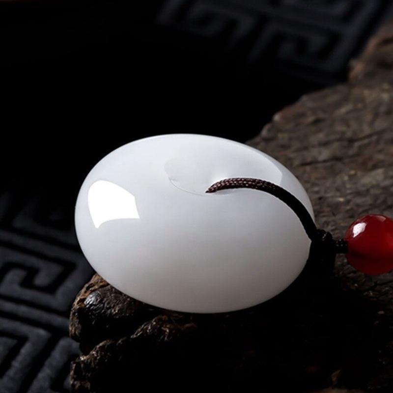 White Jade Disk Necklace - For Purity & Good Things - Buddha & Karma