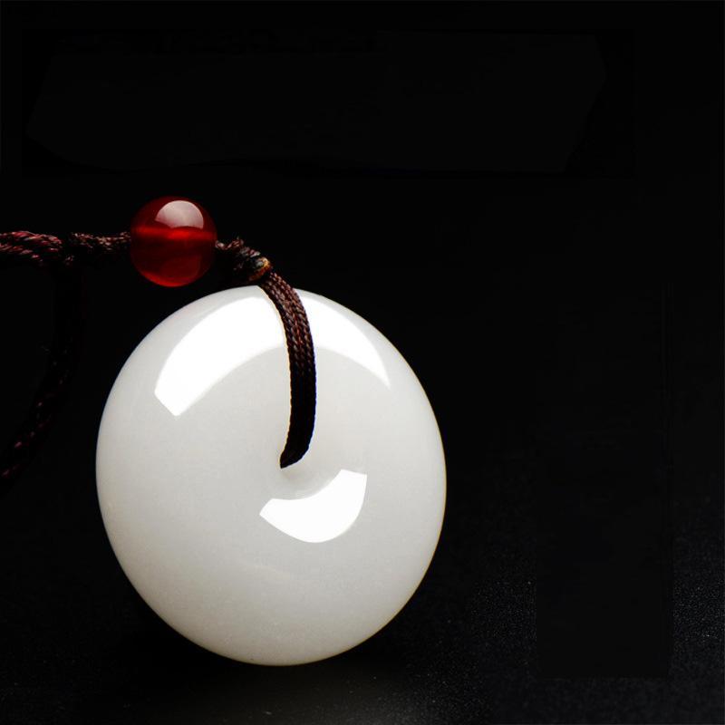 White Jade Disk Necklace - For Purity & Good Things - Buddha & Karma